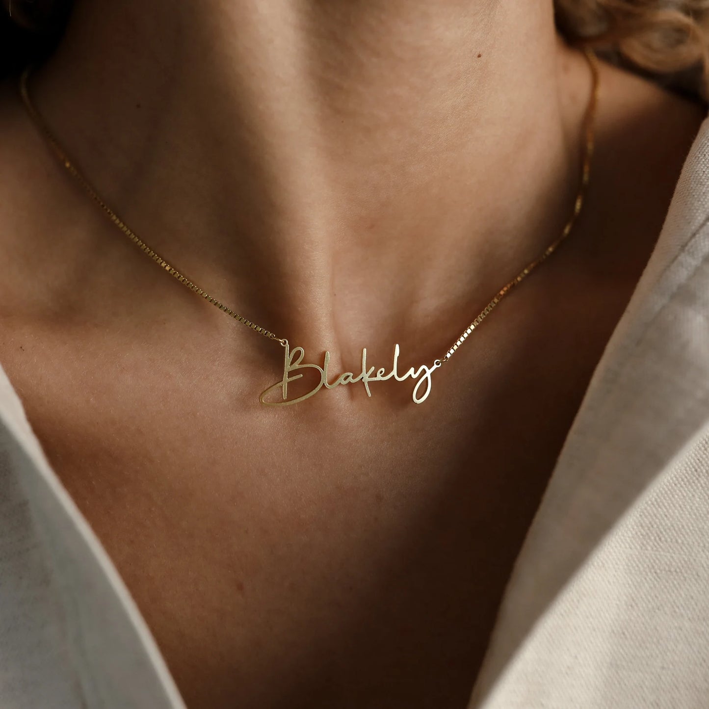 Gold Name Necklace with Box Chain