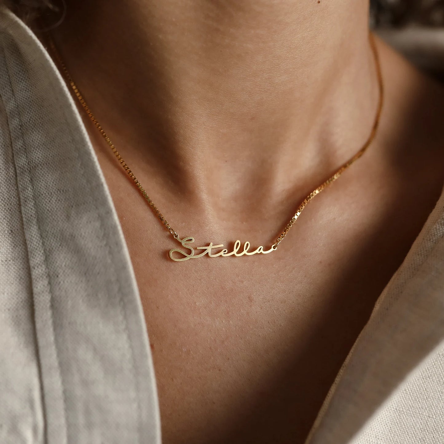 Gold Name Necklace with Box Chain