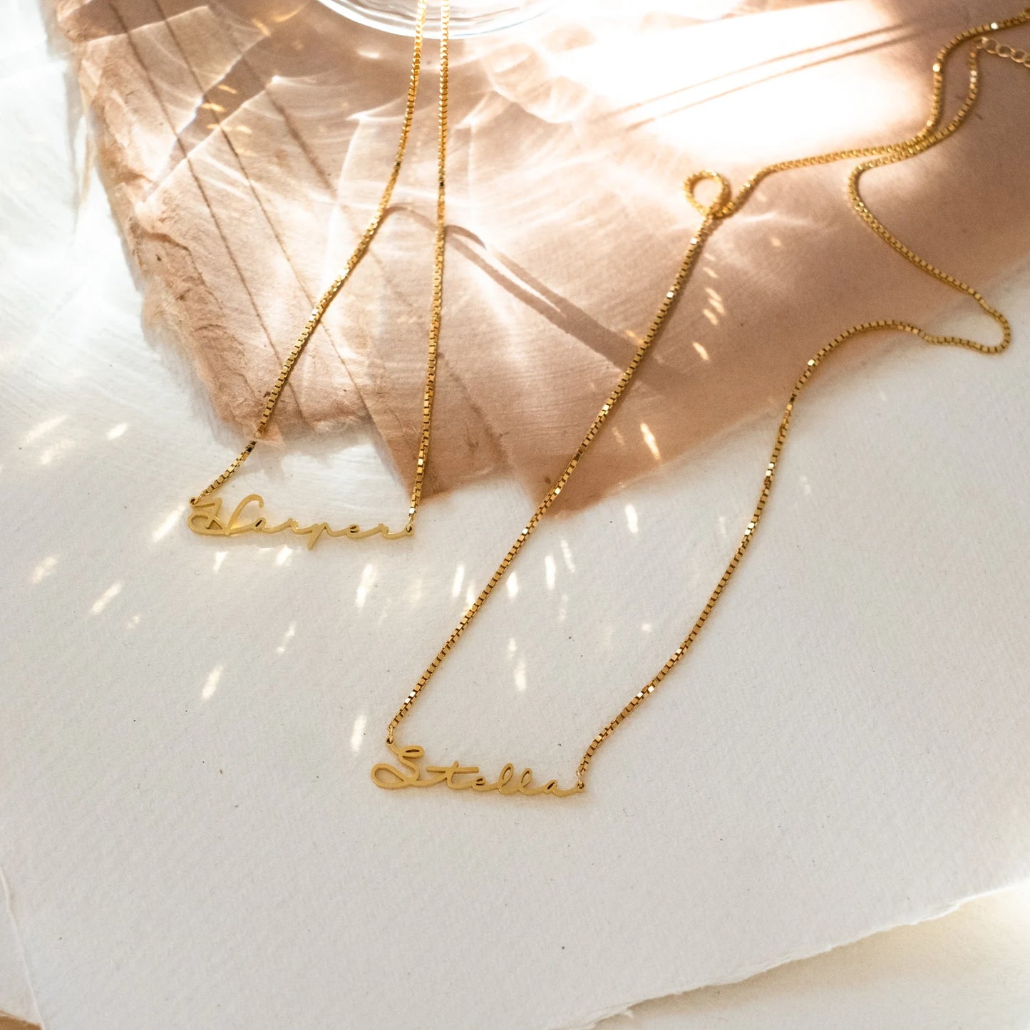 Gold Name Necklace with Box Chain