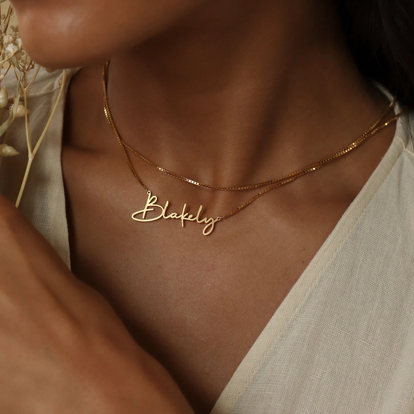 Gold Name Necklace with Box Chain