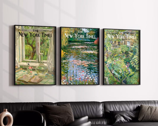 New York Times Cover Poster Set of 3, Sage Green New York Times Wall Art
