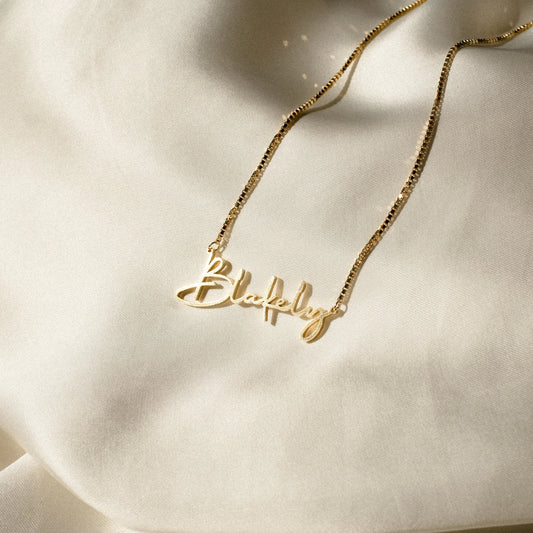 Gold Name Necklace with Box Chain