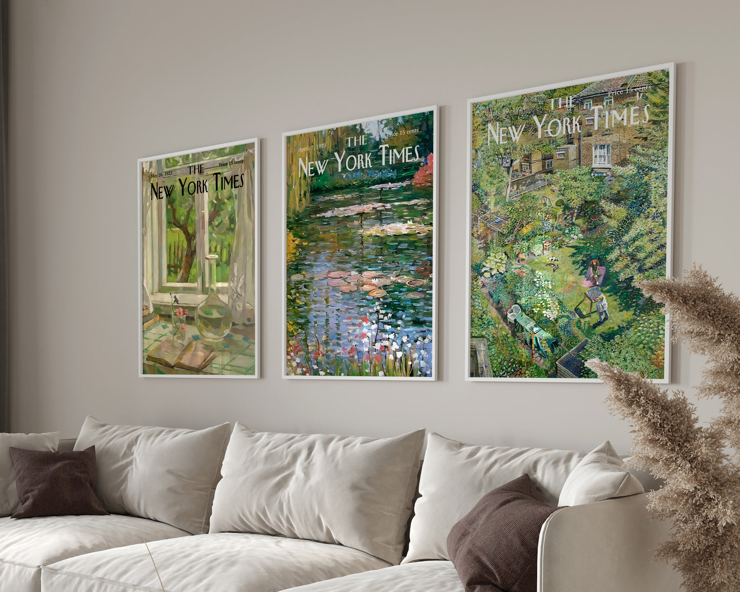 New York Times Cover Poster Set of 3, Sage Green New York Times Wall Art