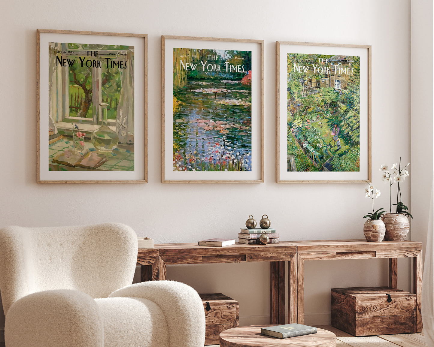 New York Times Cover Poster Set of 3, Sage Green New York Times Wall Art