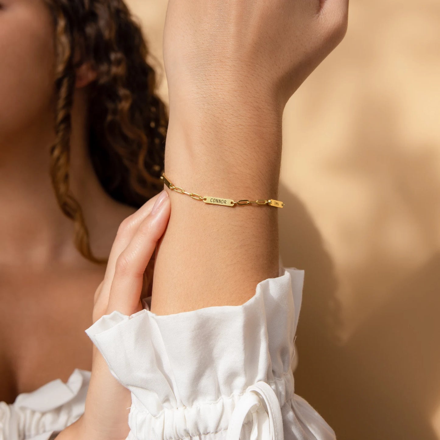 Engraved Charm Bracelet with a Dainty Paperclip Chain
