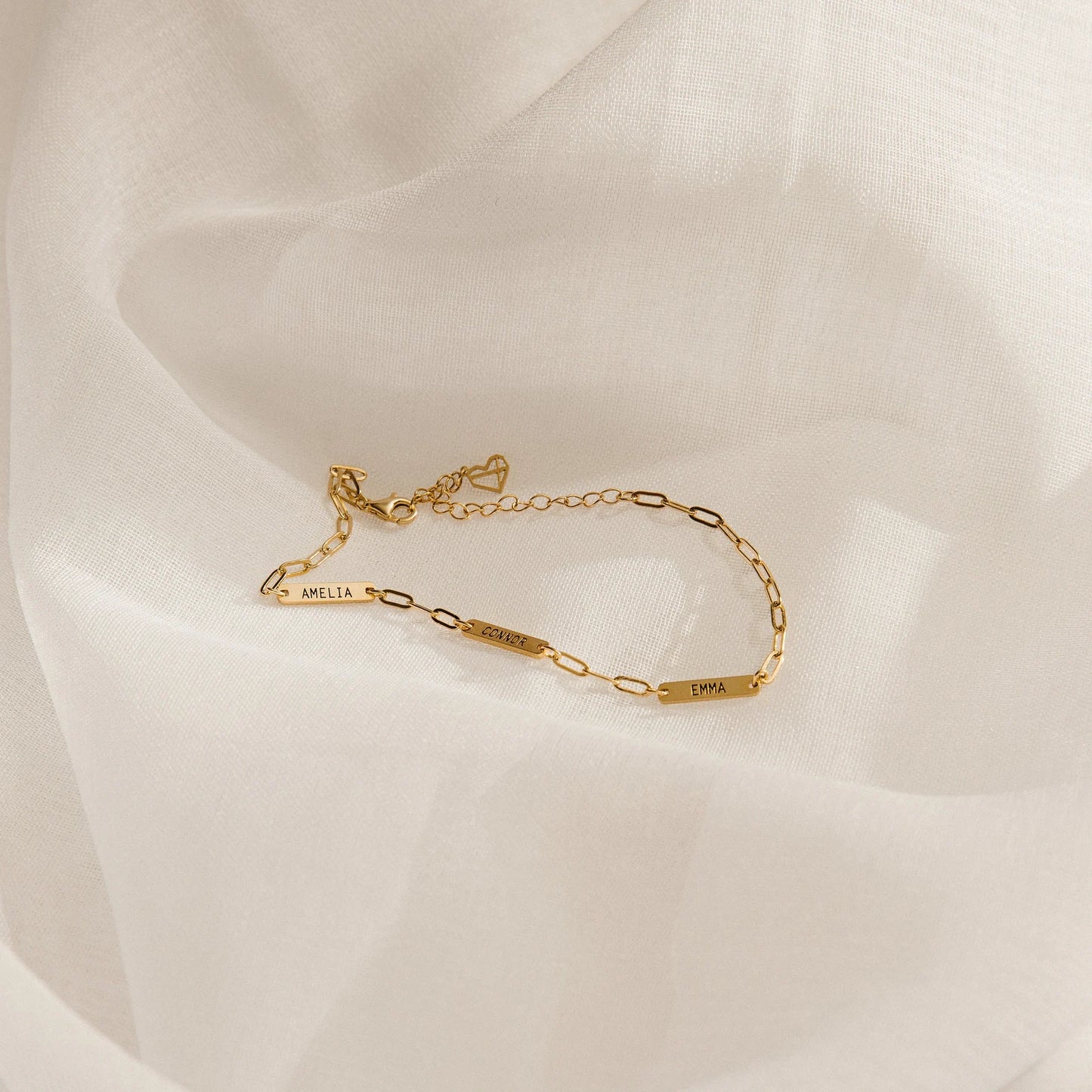 Engraved Charm Bracelet with a Dainty Paperclip Chain