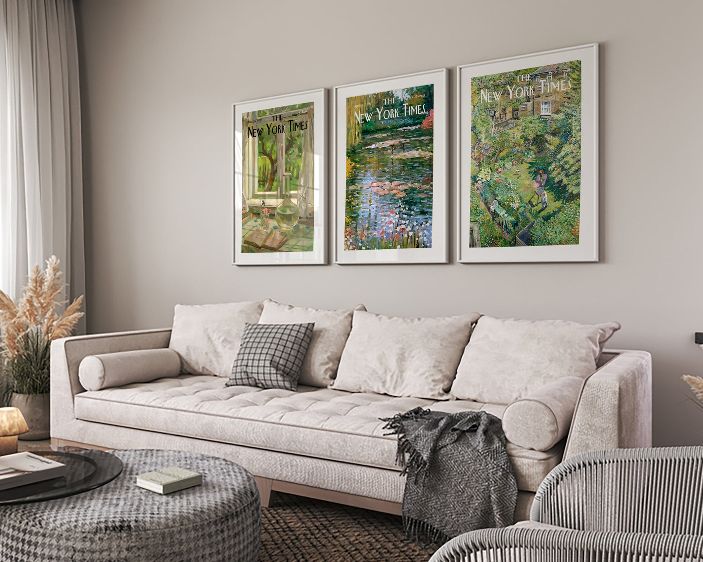 New York Times Cover Poster Set of 3, Sage Green New York Times Wall Art