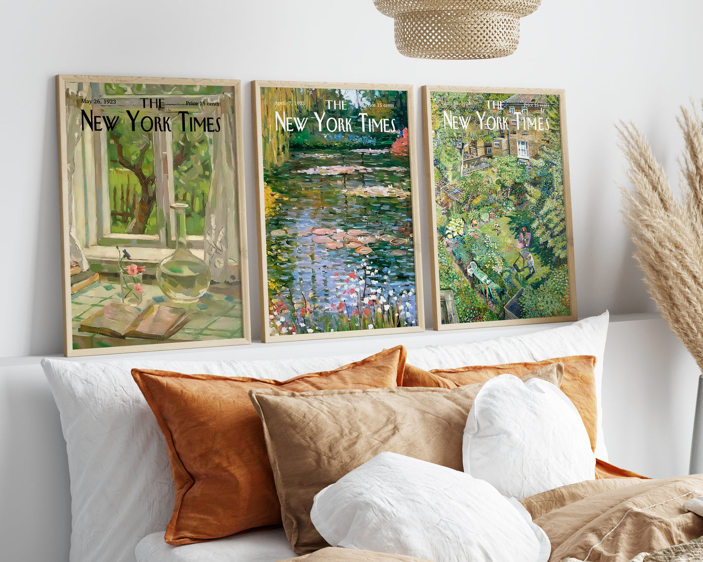 New York Times Cover Poster Set of 3, Sage Green New York Times Wall Art