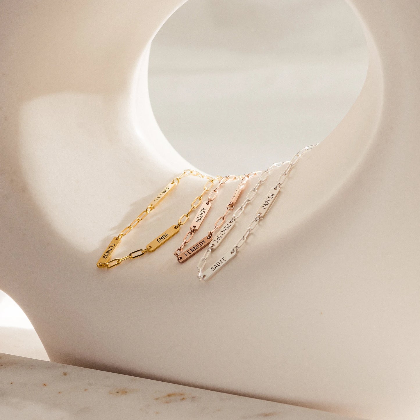 Engraved Charm Bracelet with a Dainty Paperclip Chain